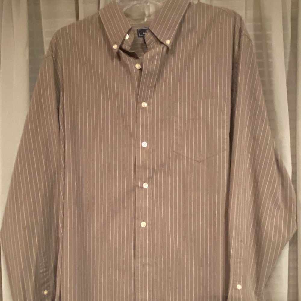 Men's Dockers Button Down Shirt Greenish/Brown with Small Pinstripes